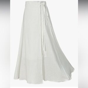 Cotton Linen Lined Maxi Wrap Skirt Beach Cottage Whimsical Adjustable